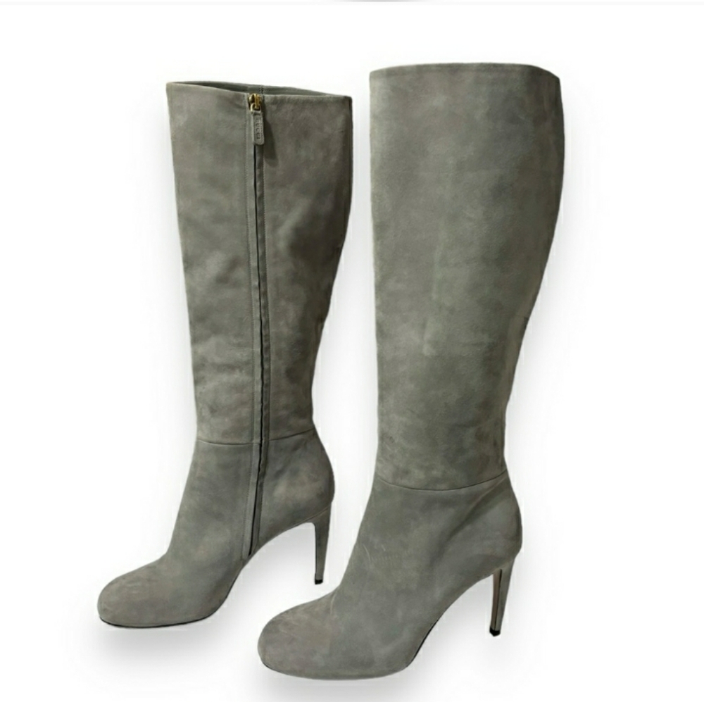 GUCCI Grey Suede Side Zip High Heel Boots EUC!